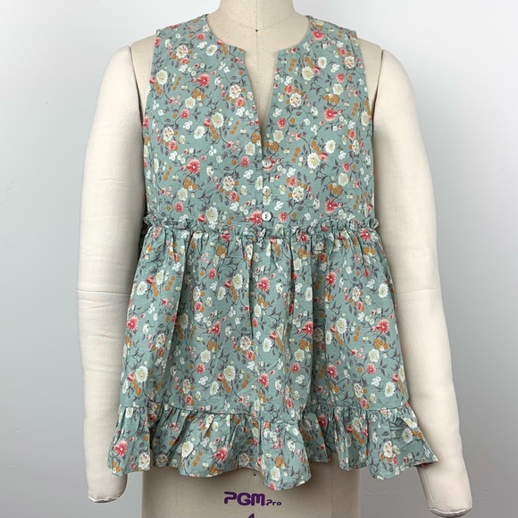 Ces Femme Cotton Ditsy Floral Print Ruffle Trim Babydoll Swing Tank Top Blouse - Picture 2 of 15